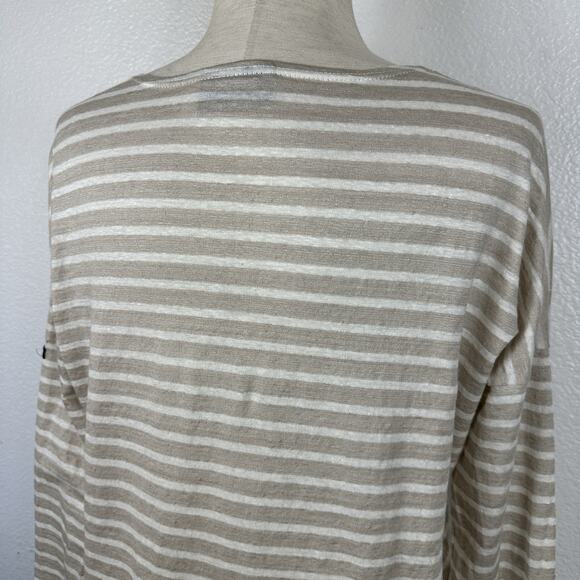 Jenni Kayne Saint James Top Women Small Oatmeal Striped Linen Rue Tee Preppy - Picture 10 of 16